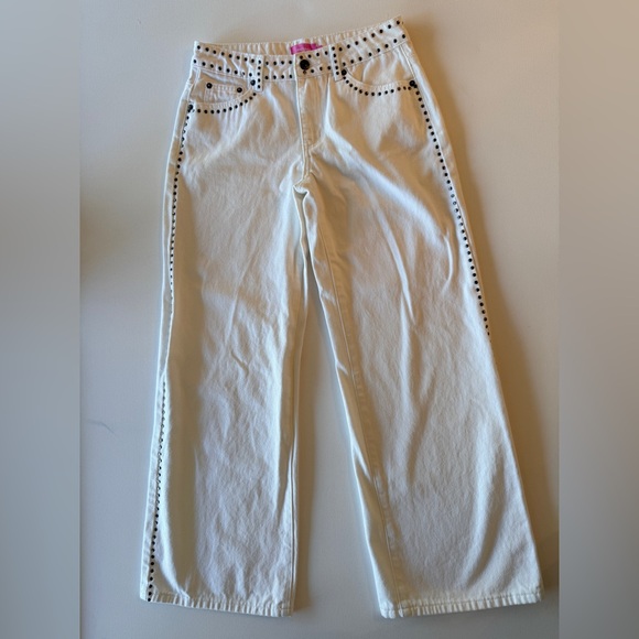 Edikted Denim - Edikted White Studded Straight Leg Jeans Y2K High Rise Size S